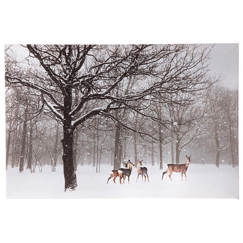 Leuchtendes weihnachtliches Bild mit verschneiter Landschaft und Kitzen, 40x60 cm 1