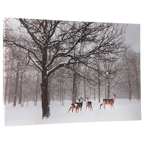 Leuchtendes weihnachtliches Bild mit verschneiter Landschaft und Kitzen, 40x60 cm 2