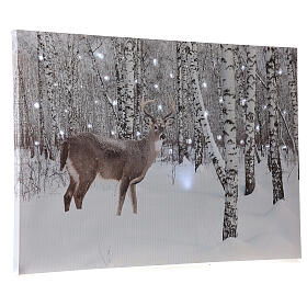 Christmas canvas, fiber optic, black and white snowy landscape with deer, 40x60 cm