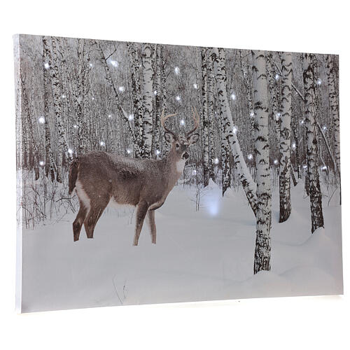 Quadro luminoso fibra óptica paisagem nevada a preto e branco com veado 40x60 cm 2