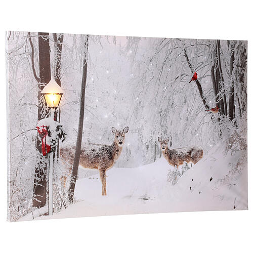 Christmas canvas, fiber optic, snowy landscape with fawns and lamppost, 40x60 cm 2