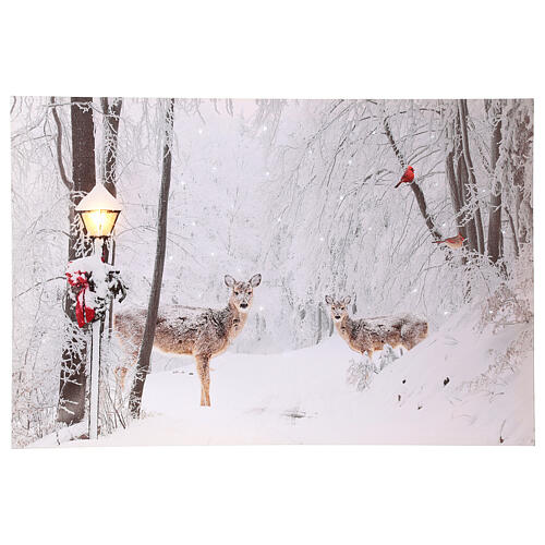 Christmas canvas snowy deer lamppost fiber optic lighting 40x60 cm 1