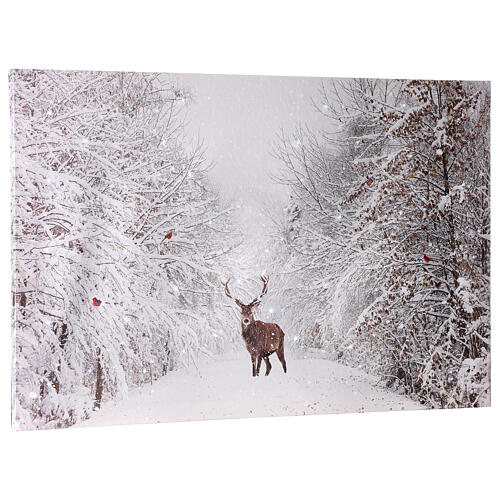Christmas canvas, fiber optic, snowy landscape black and white, colour deer, 40x60 cm 2