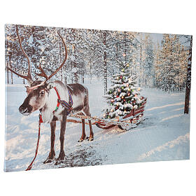 Lighted Christmas canvas picture snowy trees reindeer pulling sleigh 40x60 cm