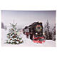 Krajobraz ośnieżony i pociąg, bożonarodzeniowy obraz podświetlany światłowodowy 40x60 cm s1