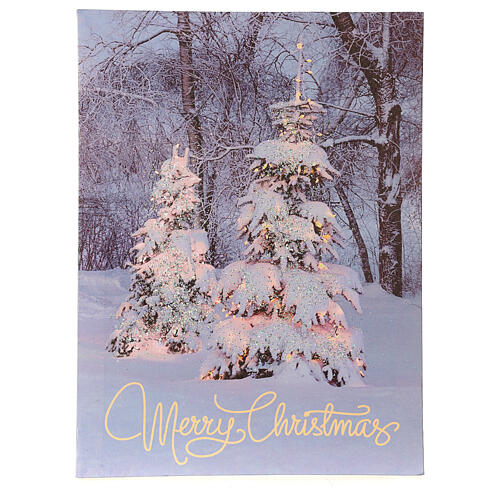 Lighted Christmas canvas snowy trees Merry Christmas 40x30 cm 1