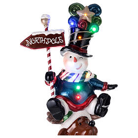 Christmas fibreglass decoration with Santa, reindeer and snowman on a train, h 180 cm, LED lights