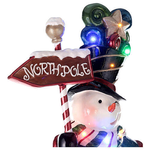 Christmas fibreglass decoration with Santa, reindeer and snowman on a train, h 180 cm, LED lights 8