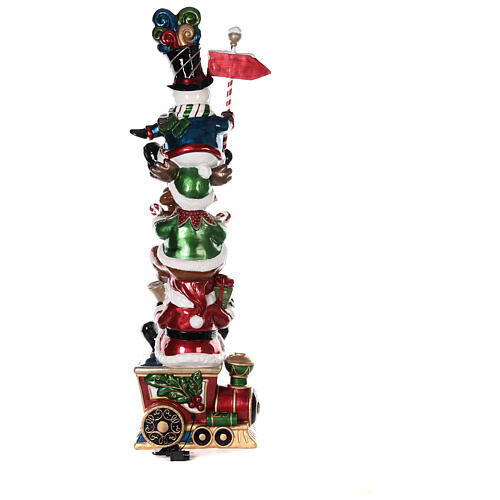 Christmas fibreglass decoration with Santa, reindeer and snowman on a train, h 180 cm, LED lights 10