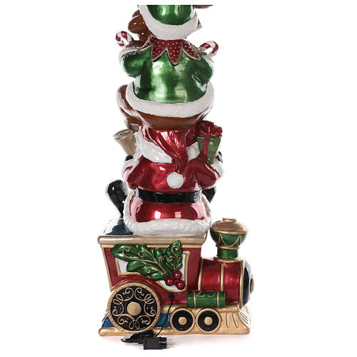 Christmas fibreglass decoration with Santa, reindeer and snowman on a train, h 180 cm, LED lights 11