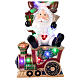 Christmas fibreglass decoration with Santa, reindeer and snowman on a train, h 180 cm, LED lights s4