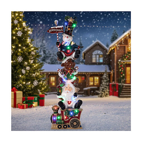 Papá Noel reno y muñeco de nieve en tren h 180 cm LED 2