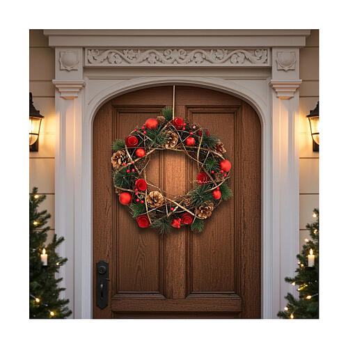 Weihnachtsgirlande glitzernden Tannenzapfen und Kugeln und roten Beeren, 34 cm 2