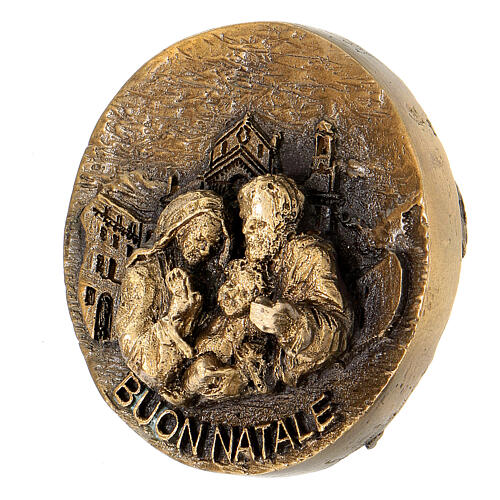 Frohe Weihnachten Medaille aus Legierung mit Heiliger Familie, 6 cm 2