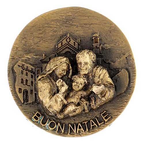 Alloy medal with Holy Family 6 cm Buon Natale 1