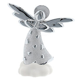 Silver-plated resin angel with hearts on a white cloud
