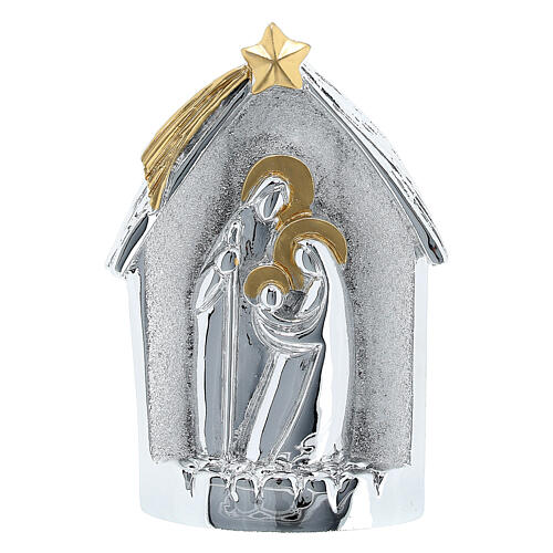 Nativity in a silver and golden stable, 9 cm, silver-plated resin 1
