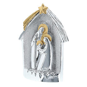 Holy Family with stable figurine in silver and gold 9 cm silver resin