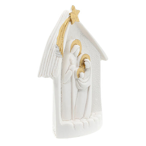 Nativity in a stable, white and gold resin, 9 cm 3