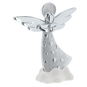Angel with hearts on a white cloud, silver-plated resin, h 14 cm