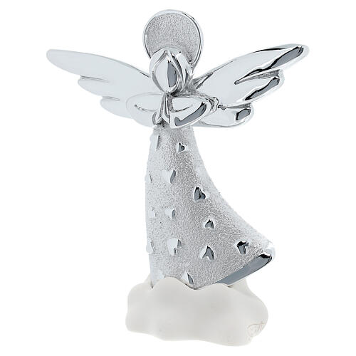 Angel with hearts on a white cloud, silver-plated resin, h 14 cm 3