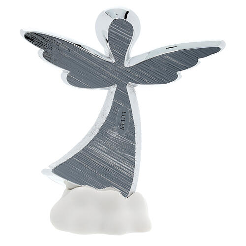 Angel with hearts on a white cloud, silver-plated resin, h 14 cm 4