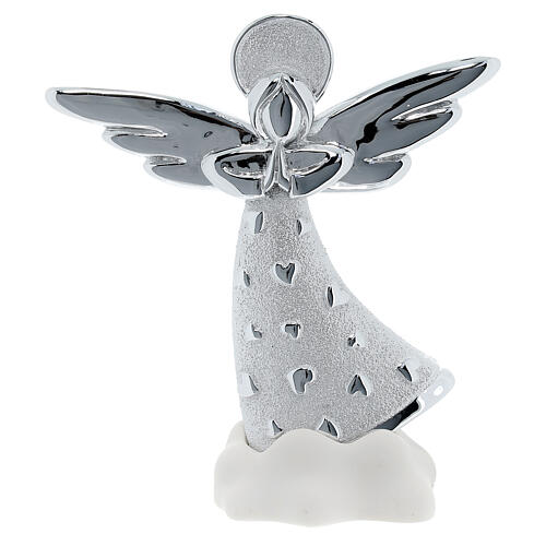 Angel statue on white cloud with hearts 14 cm silver resin 1