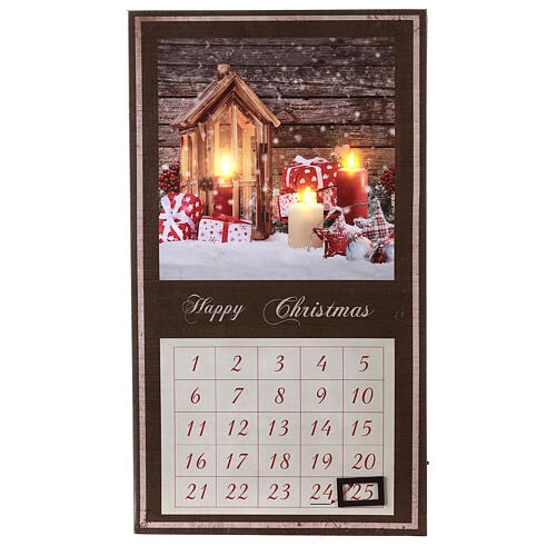 Calendario adviento luminoso 25x45 cm velas y regalos 1