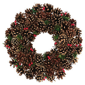 Couronne de Noël diam. 33 cm pommes de pin mousse et baies