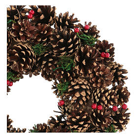 Coroa de Natal diâm. 33 cm pinhas bagas e musgo
