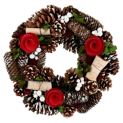 Adventskranz mit Tannenzapfen und Blumen, 33 cm 1