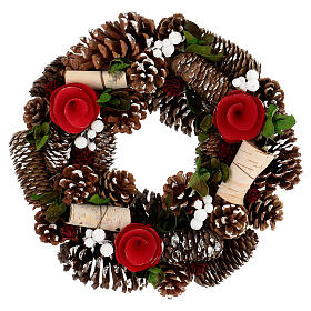 Christmas wreath with pinecones flowers and berries diameter 33 cm
