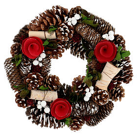 Couronne de Noël diam. 33 cm pommes de pin fleurs et baies