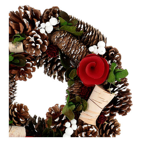 Corona dell'Avvento diam. 33 cm pigne fiori e bacche 3