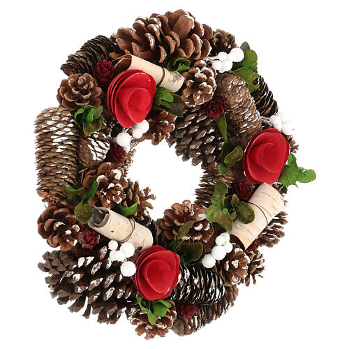Corona dell'Avvento diam. 33 cm pigne fiori e bacche 4