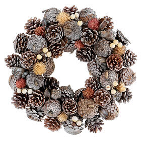 Couronne de Noël diam. 33 cm pommes de pin baies et fleurs séchées