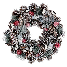 Christmas wreath snowy pine cones leaves diam. 35 cm