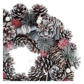 Christmas wreath snowy pine cones leaves diam. 35 cm