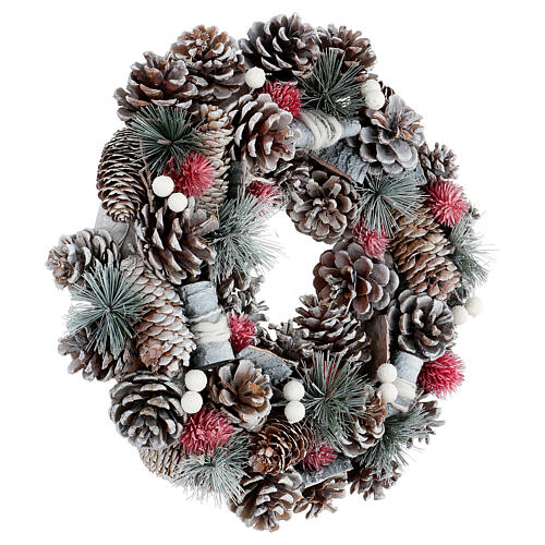 Christmas wreath snowy pine cones leaves diam. 35 cm 3