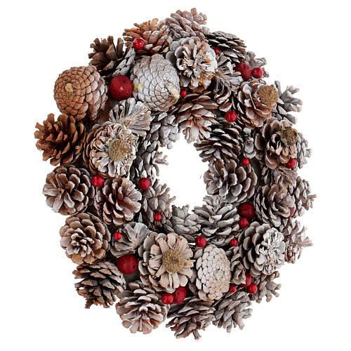 Adventskranz mit Tannenzapfen und Beeren schneebedeckt, 36 cm 4