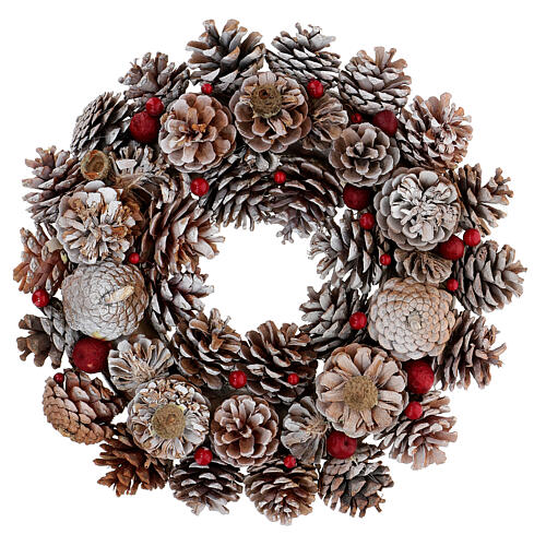 Christmas wreath 36 cm snowy pinecones and berries 1
