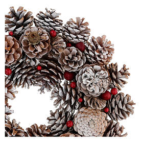 Coroa de Natal diâm. 36 cm pinhas nevadas e bagas