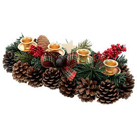 Stroik świąteczny na stół bożonarodzeniowy, styl szkocki, 35 cm