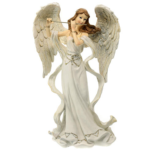 Statua Angelo con flauto 32 cm resina 1