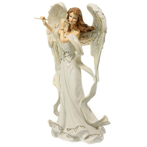 Statua Angelo con flauto 32 cm resina 3