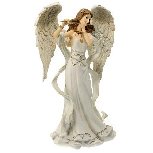 Statua Angelo con flauto 32 cm resina 5