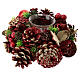 Bougeoir rouge de Noël pour bougie 4 cm pommes de pin et boules 20x10 cm s3