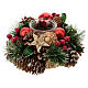 Bougeoir de Noël pour bougie 3 cm pommes de pin natures et boules rouges 17x10 cm s1