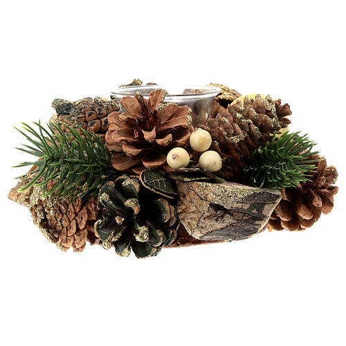 Weihnachtskerzenhalter 4 cm Holzgirlande gold, 20x10 cm 2