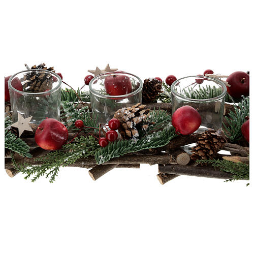 Bougeoir de Noël 4 bougies de 4 cm branches tressées 65x15 cm 4
